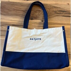 NetJets Canvas Tote Bag Navy Cream Made in USA Corporate Aviation Carryall